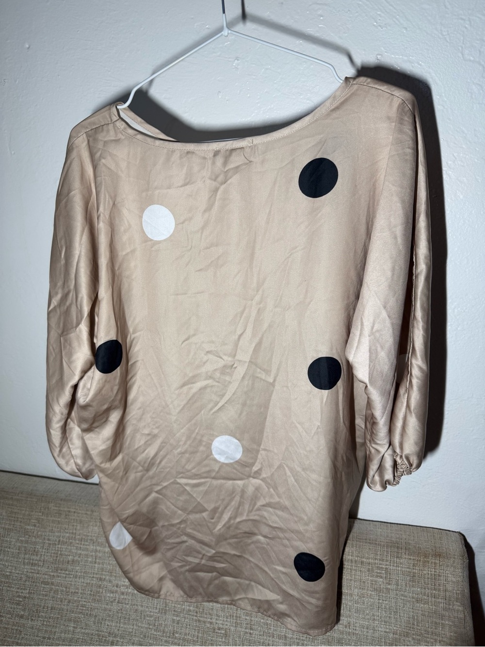 Renuar Beige Polka Dot Boatneck Blouse